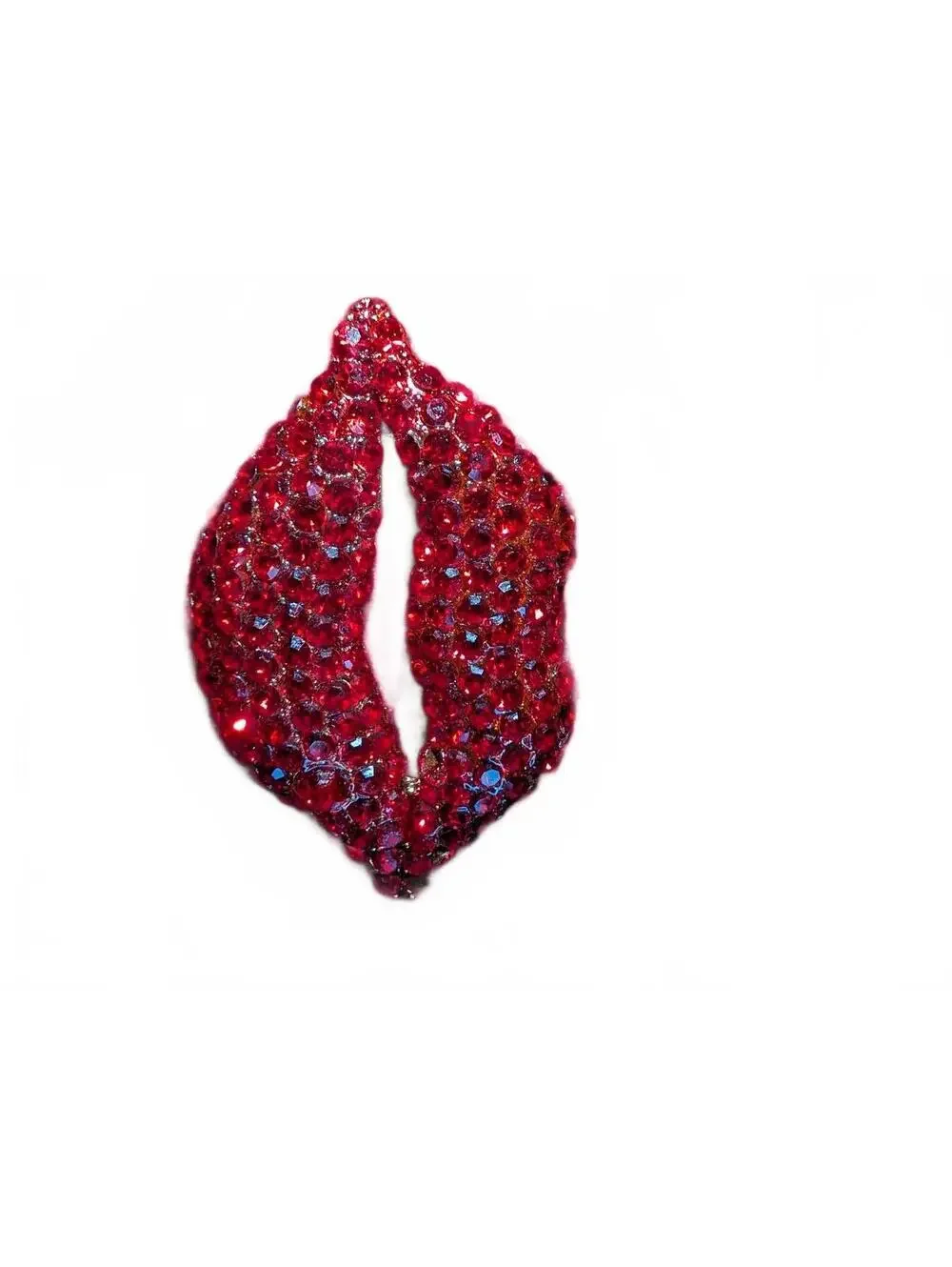 Vintage Red Rhinestone Lips Brooch Pin